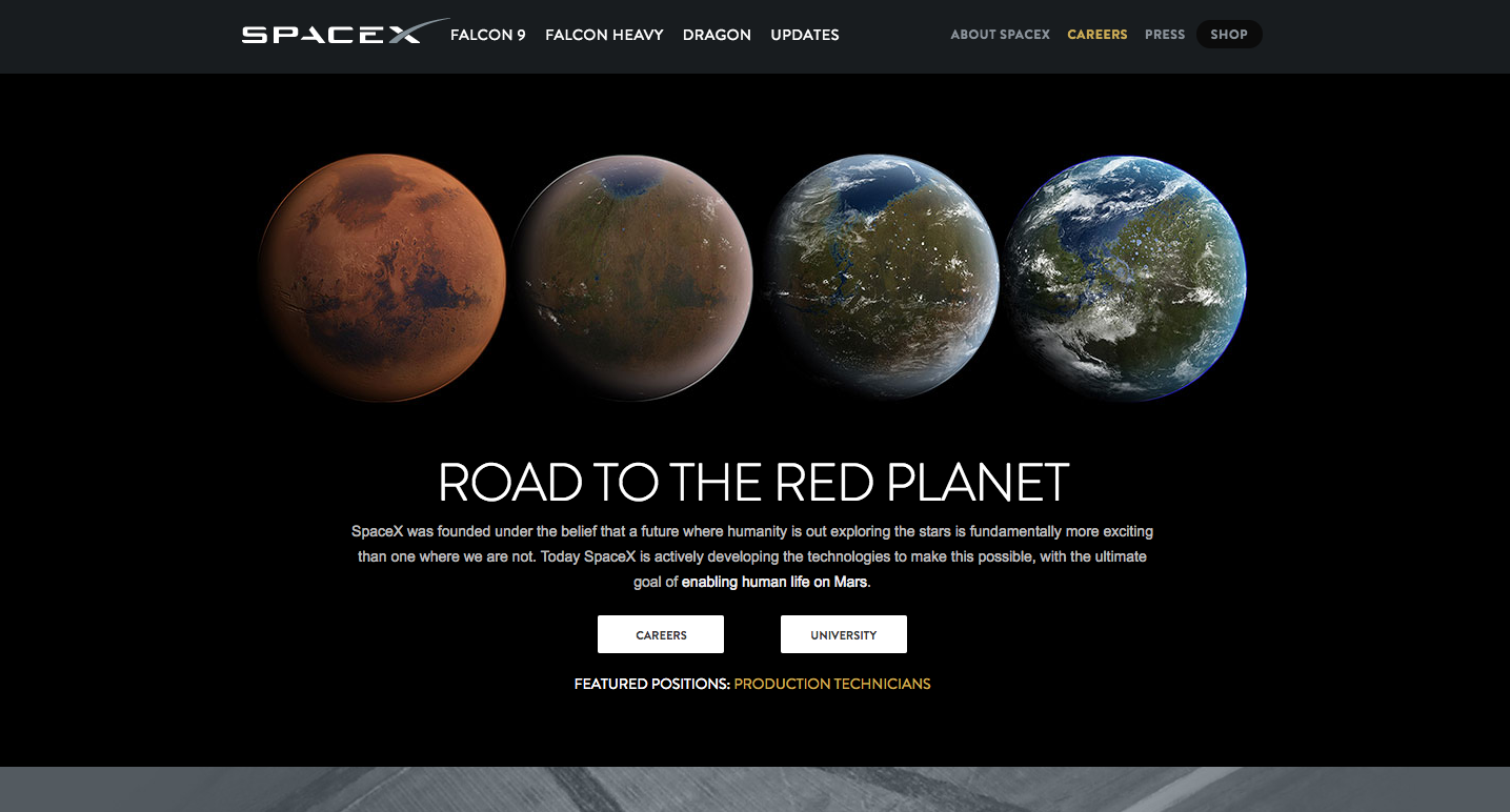 spacex careers page design header