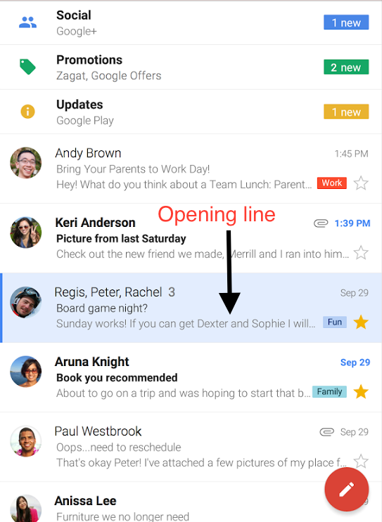 Opening line in email