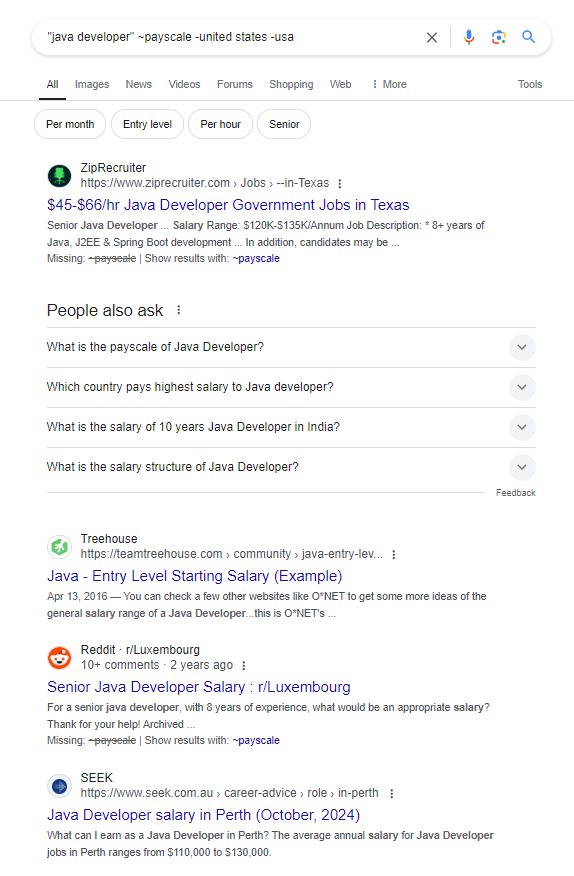 TILDE (~) boolean search operator in recruitment