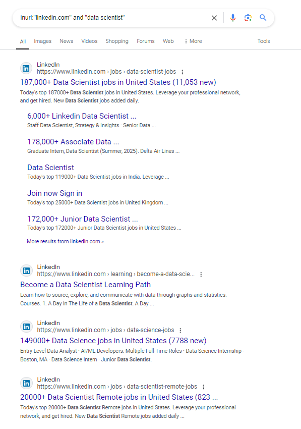 INURL - boolean search in recruitment 