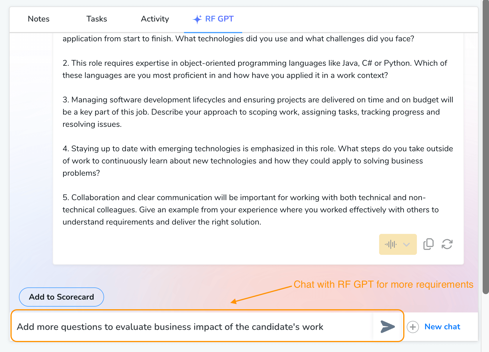 create custom screening questions with Recruiterflow's RF GPT