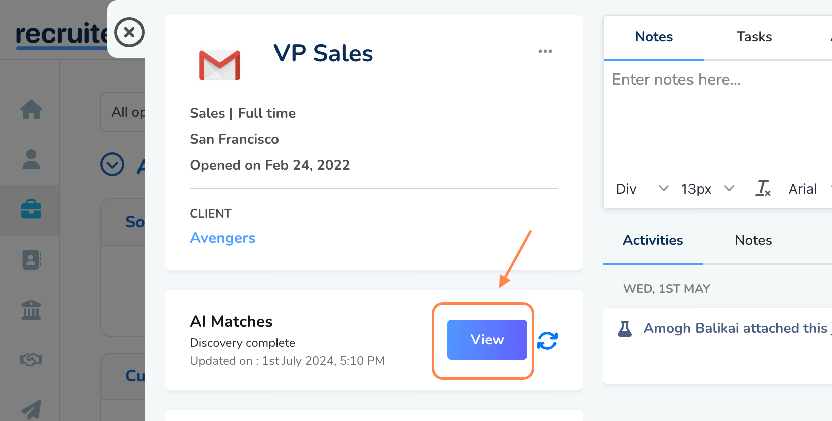 Real-world AI screening example with AI matching