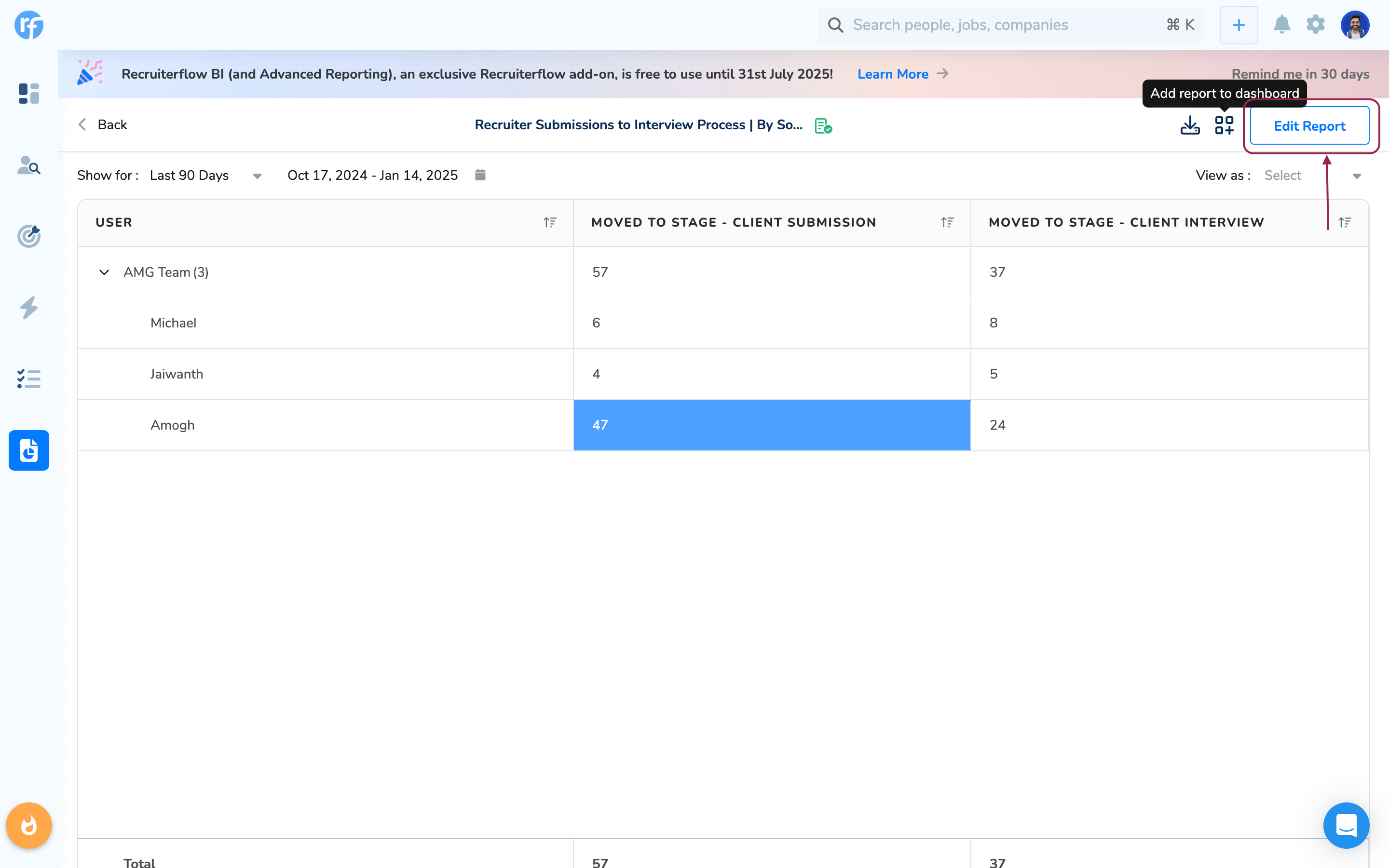 recruiterflow reporting tool
