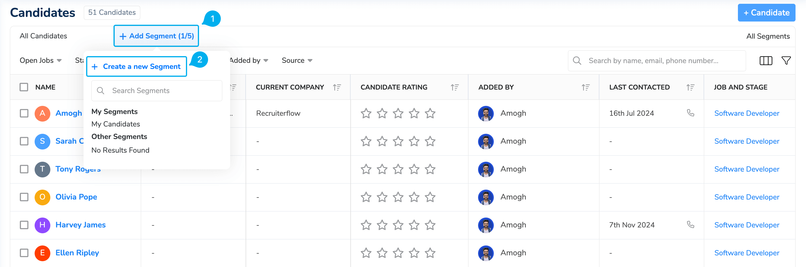 add segments in recruiterflow