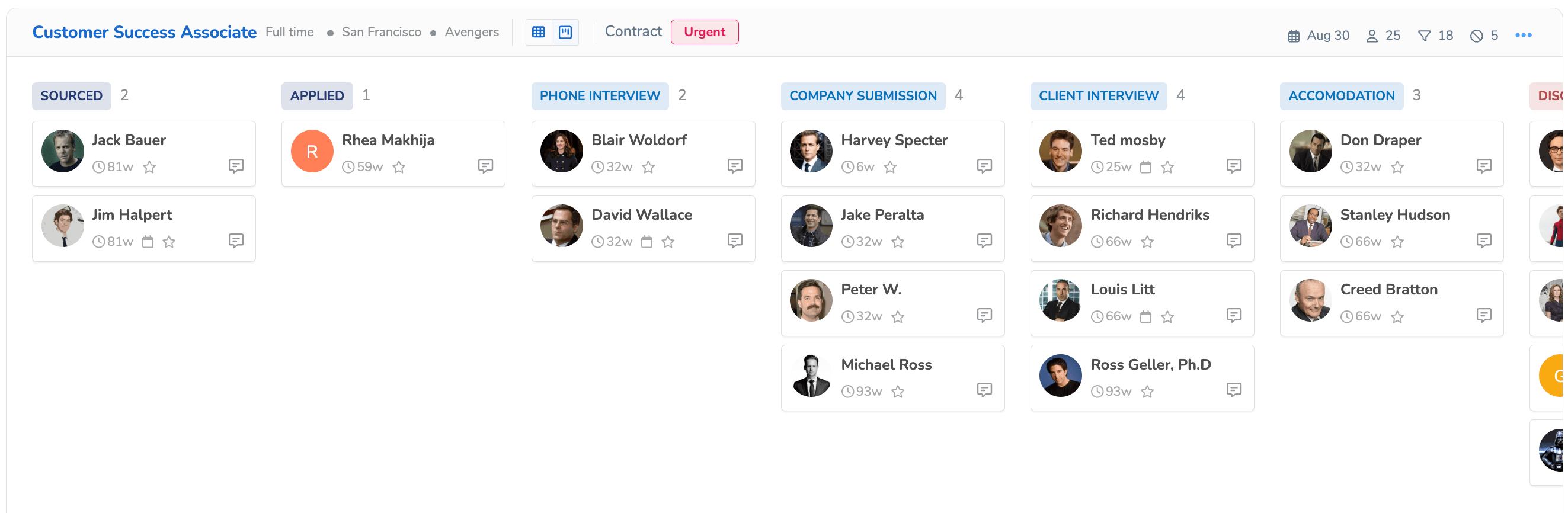 kanban view of pipeline stages