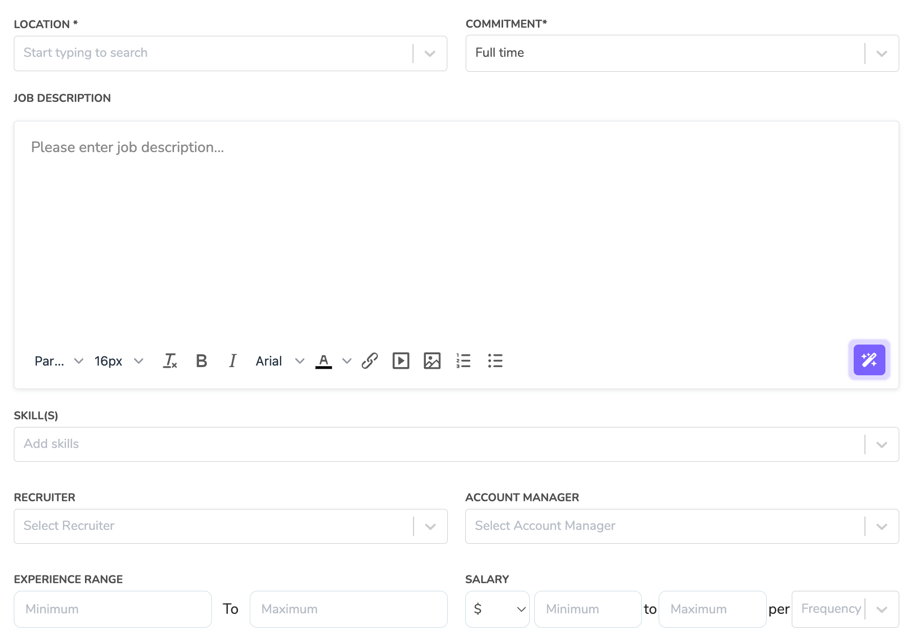 input job requirements